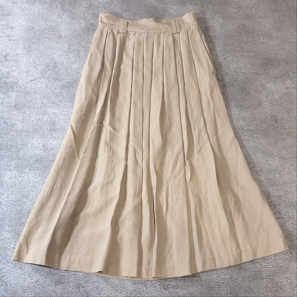 Khaki Structured Maxi Pleated Skirt